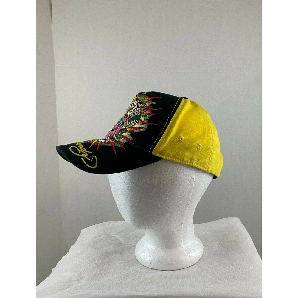 Ed Hardy Kids Baseball Hat Cap Black Yellow Embroidered Roaring Tiger Strapback